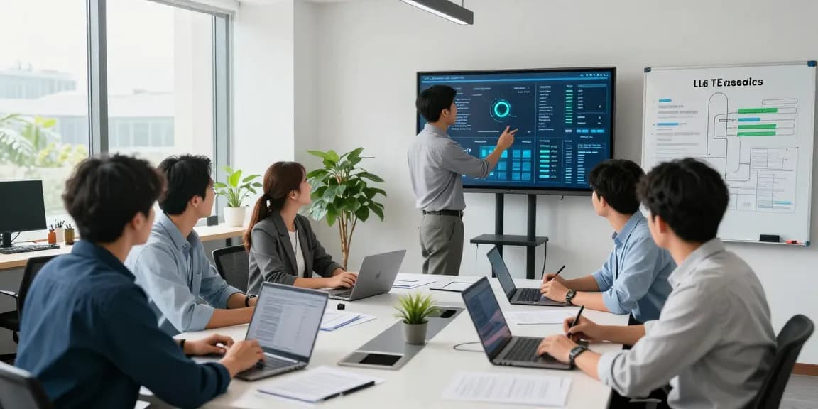 Proactive London business IT support team collaborating on cybersecurity solutions and monitoring dashboards.