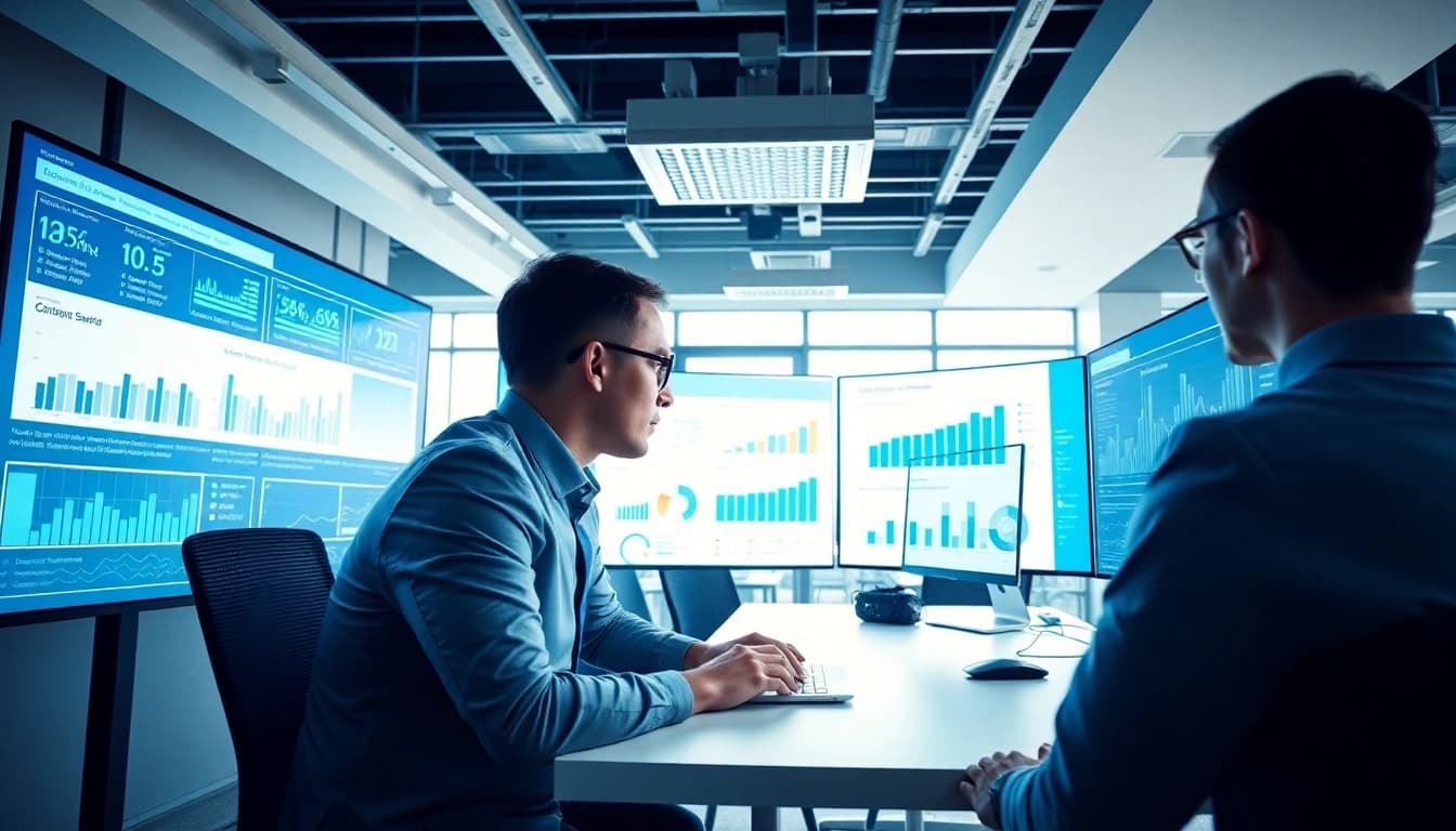 Utilizing AI for competitor analysis with a professional analysis dashboard and data visualizations.
