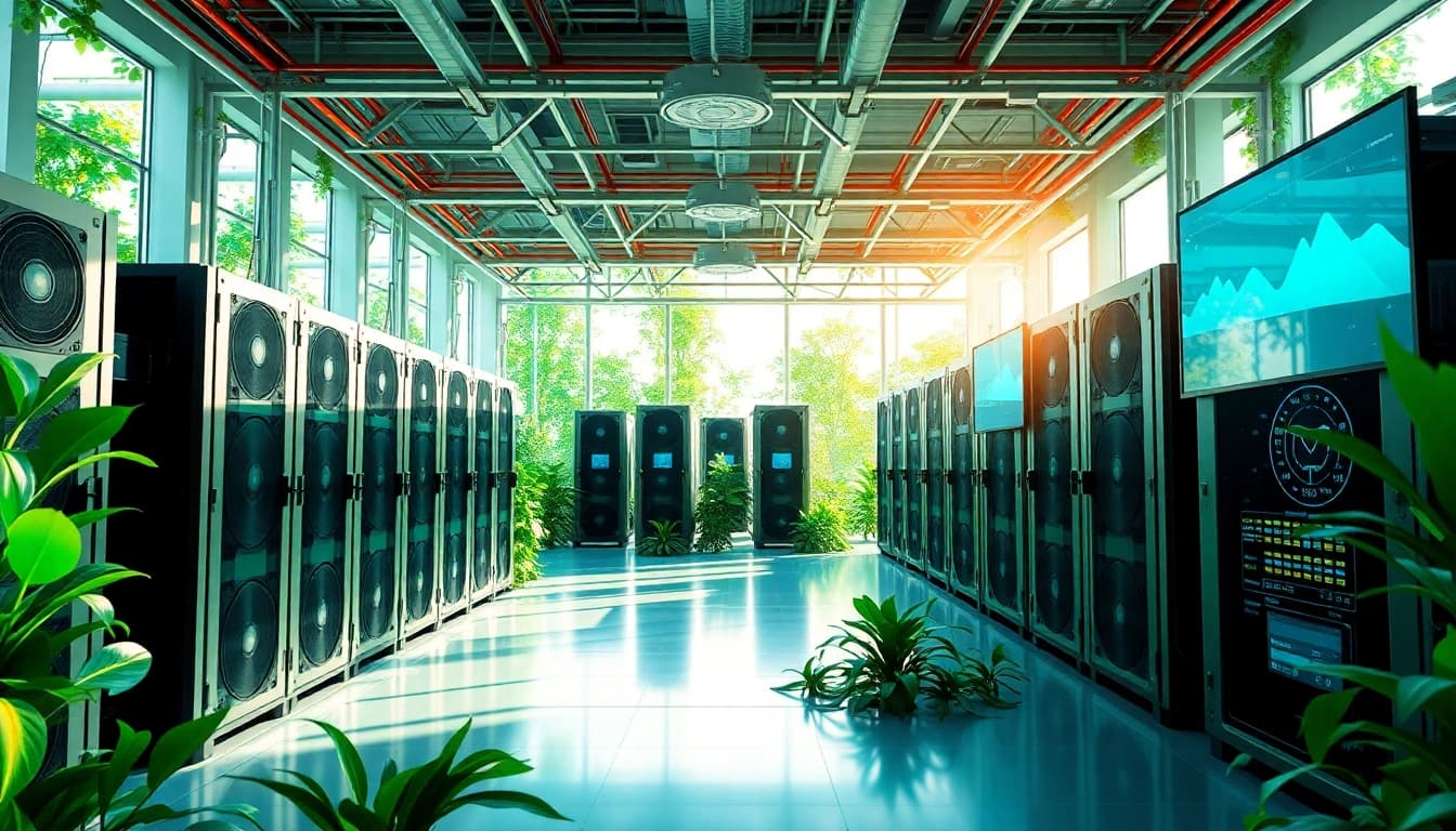 Modern renewable energy mining facility showcasing cloud mining bitcoin technology.