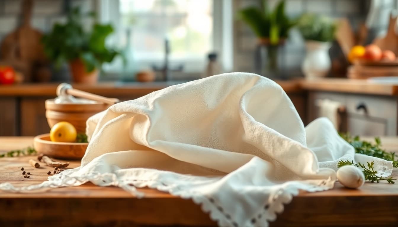 Kaasdoek met verse ingrediënten op een houten tafel
