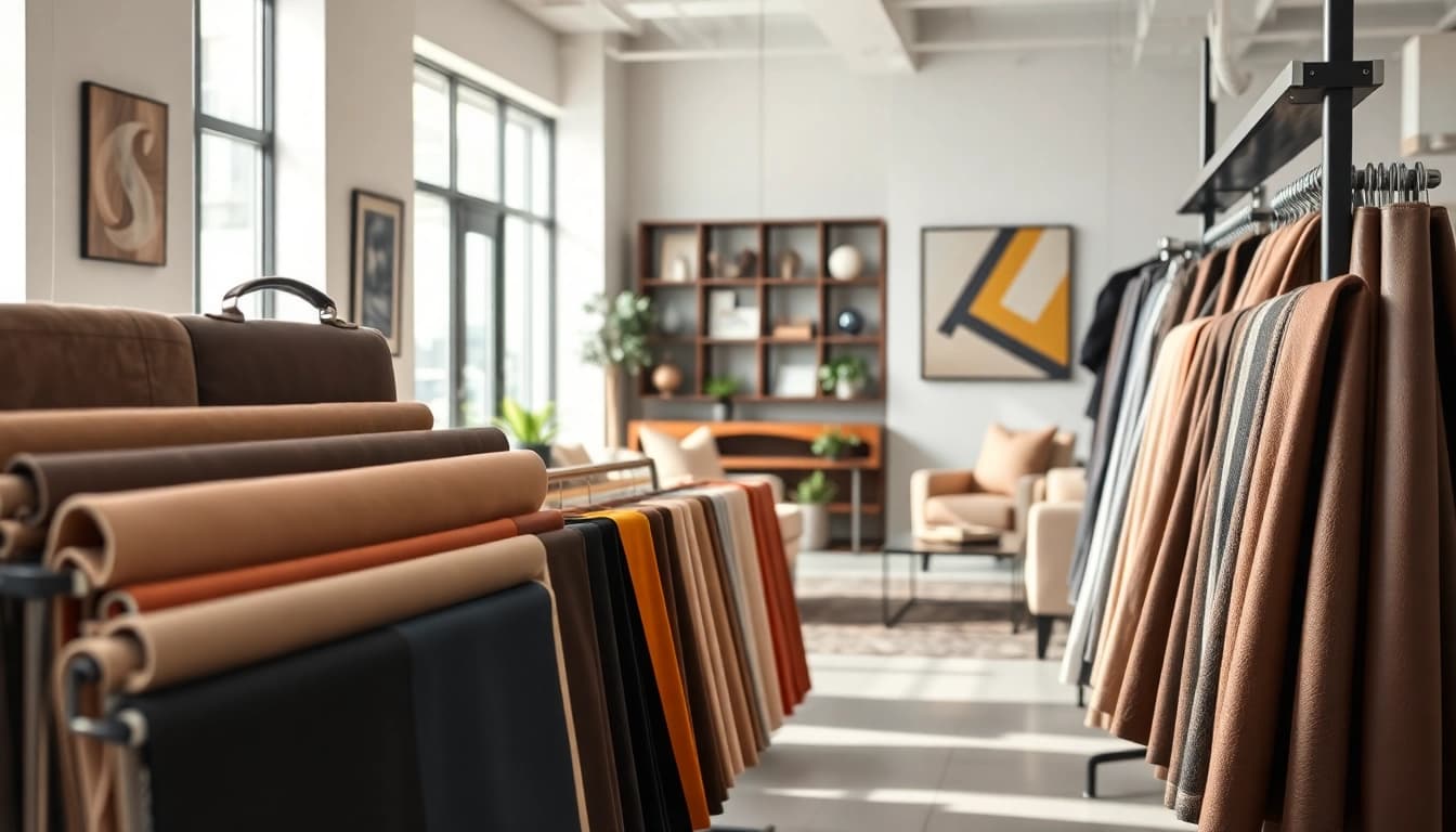 Bekijk de schone en opvallende skai leer stoffen in deze professionele showroom