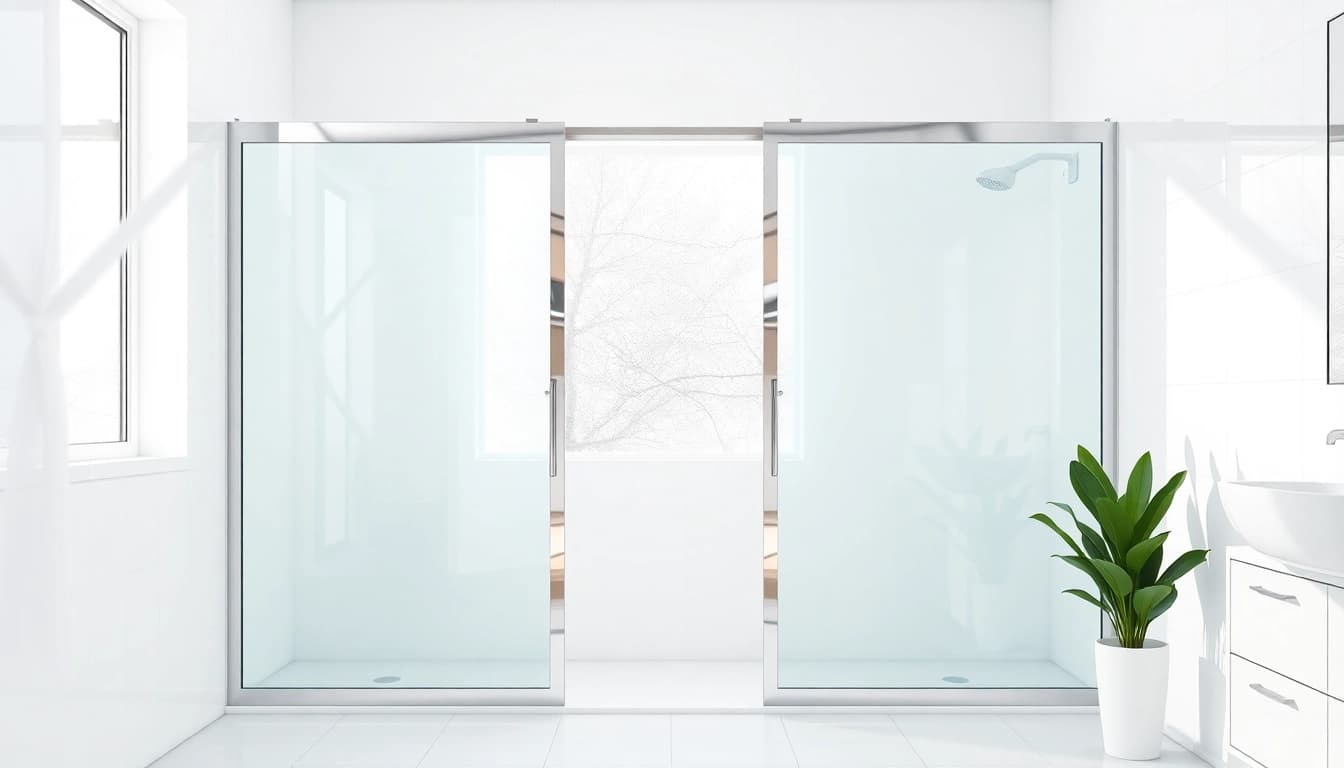 Enhance your bathroom with sleek sliding shower doors, showcasing modern design and polished chrome accents.