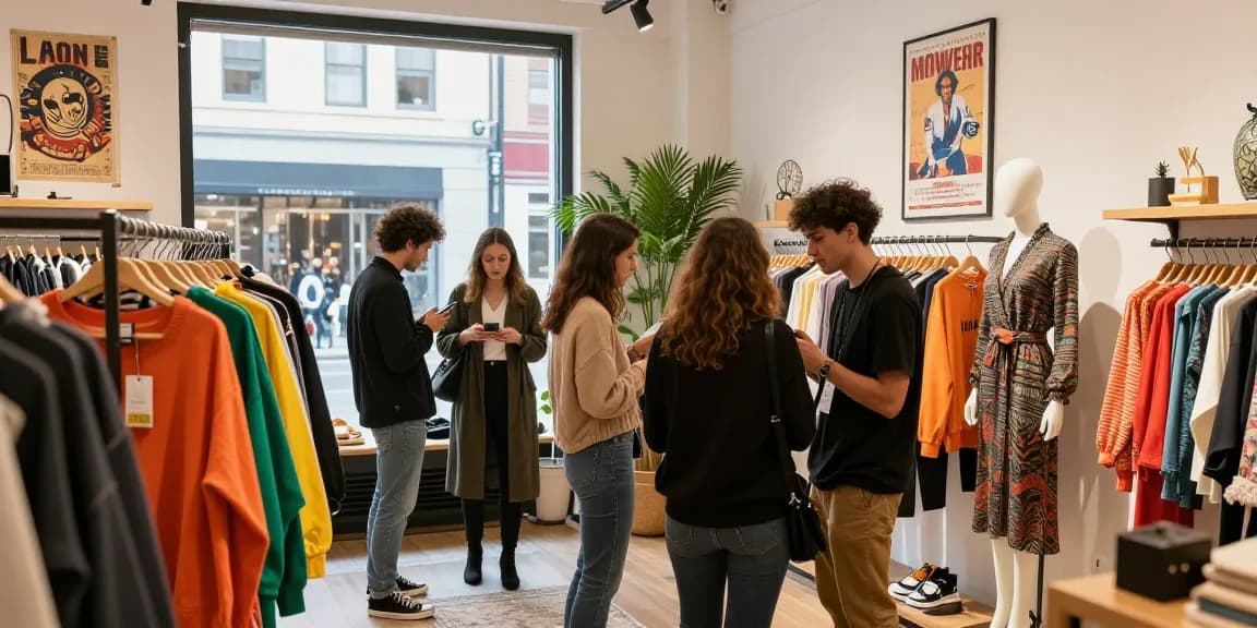 Vibrant urban shopping scene showcasing diverse friends engaging in retail exploration, highlighting the experience on https://forumup.org/shop/search.php?ca_id=&addr1=&addr2=&addr3=&schKeyword=.