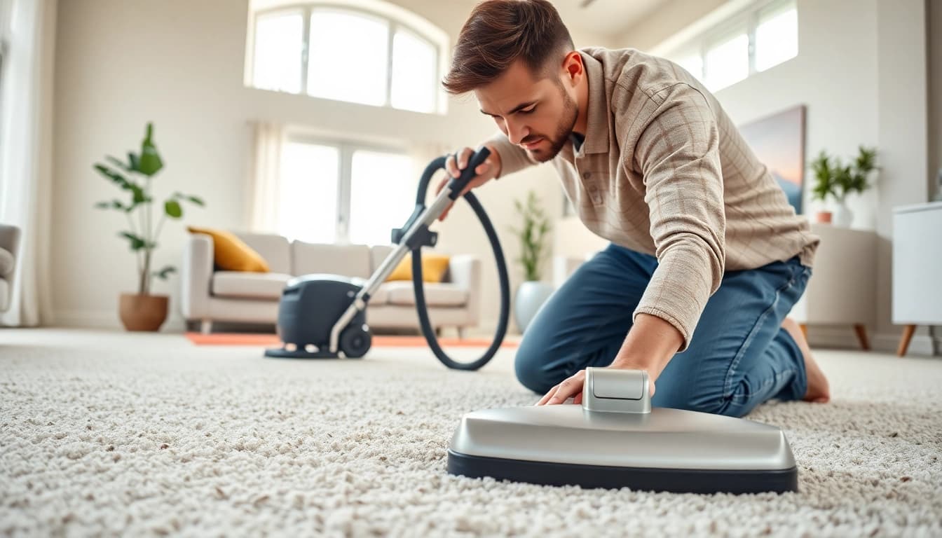 Carpet cleaners roseville ca professional at work in a well-lit living room.