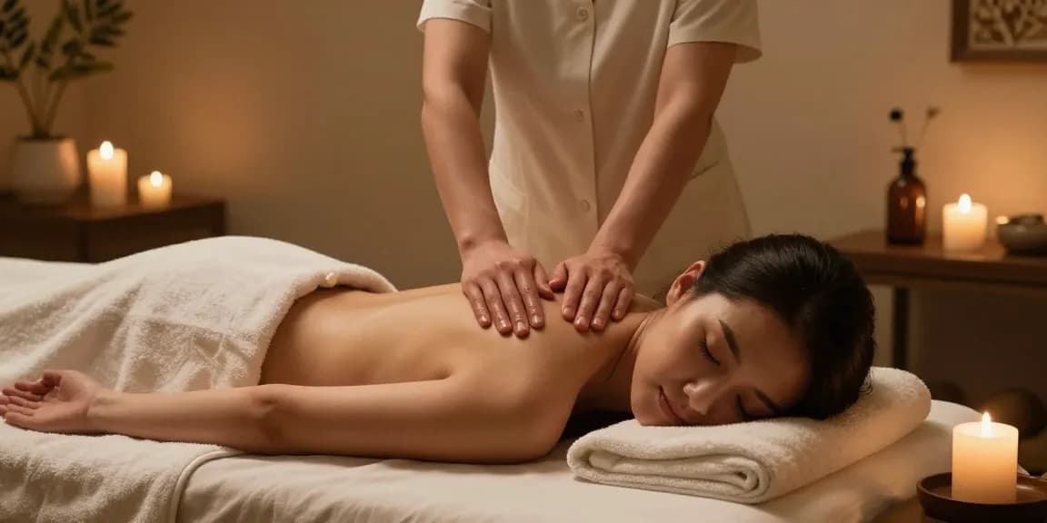 Massage therapy session showcasing soothing techniques in a tranquil spa setting with aromatic oils.