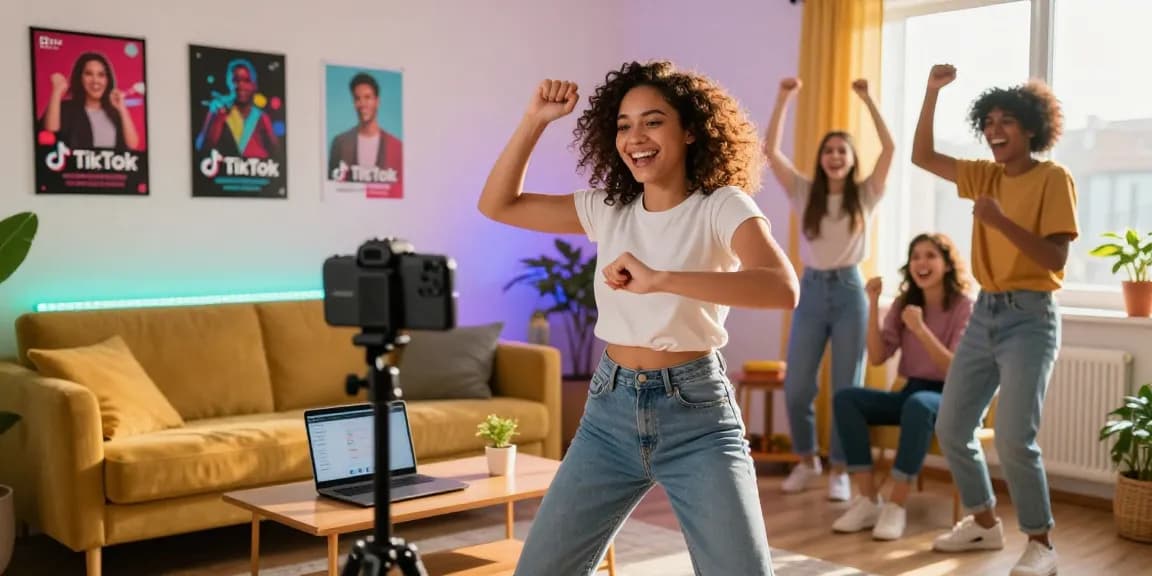 Capturing the moment of reaching 1000 followers on TikTok with vibrant energy and community vibes.