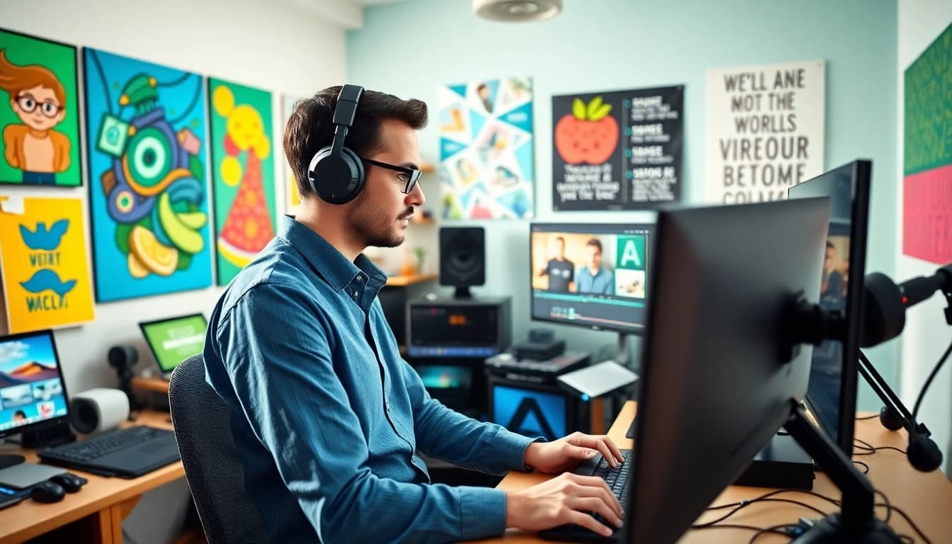 Learn how to get paid for content creation fast with a digital creator in action in a vibrant studio.