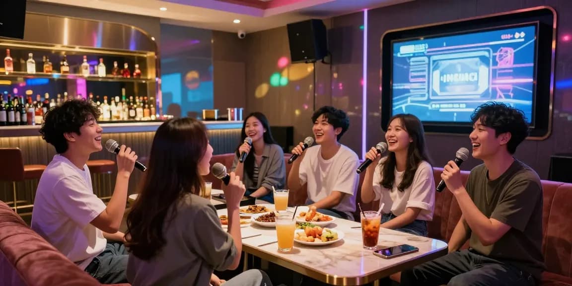 인천쓰리노에서 친구들과 함께 즐거운 노래와 술자리를 만끽하는 모습