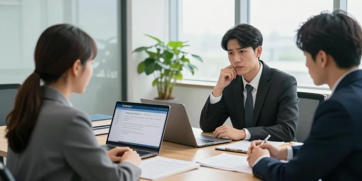 개인회생 상담 중인 변호사와 고객, 법률 서류와 컴퓨터가 있는 현대적인 사무실 모습