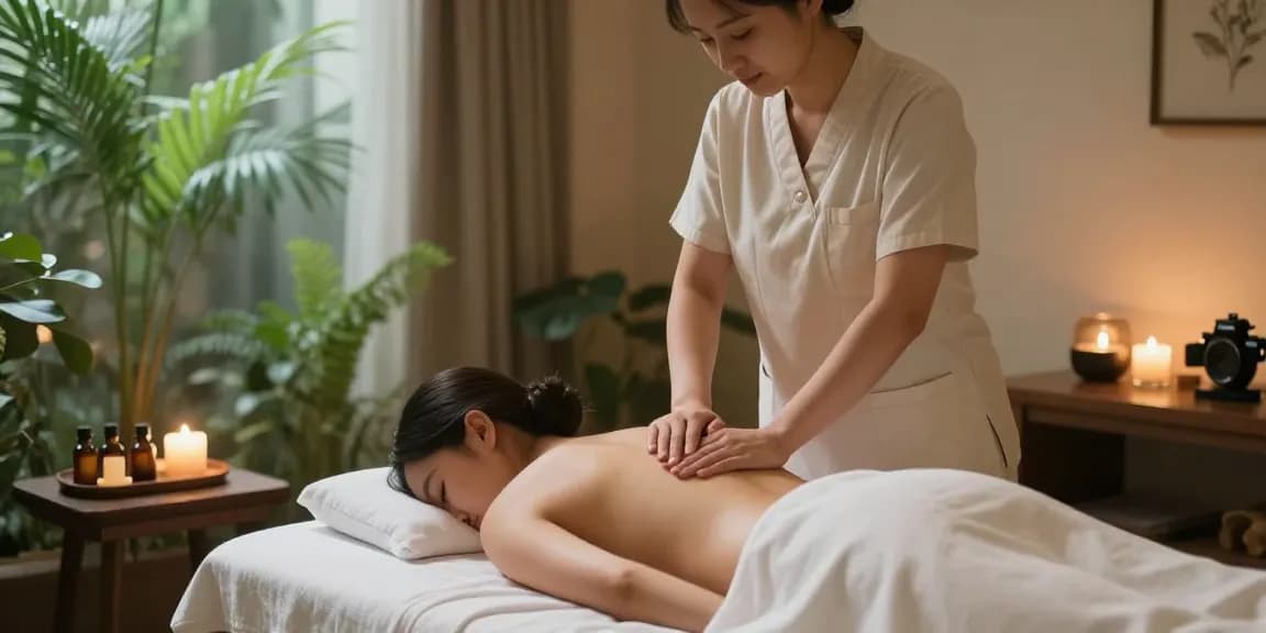 Relaxing 스웨디시 마사지 session in a tranquil therapy room.