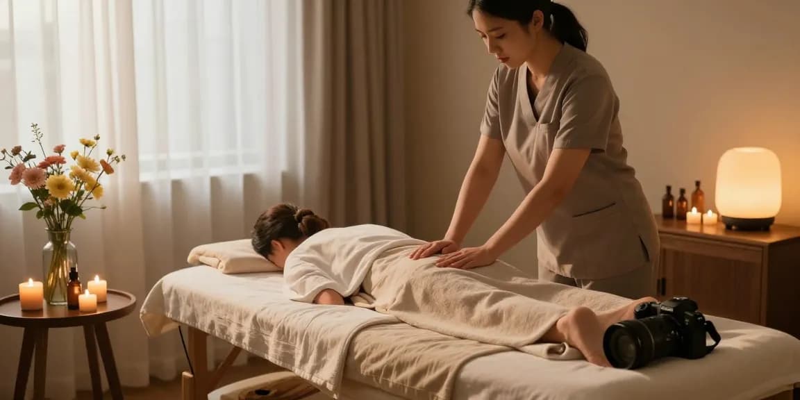 분당출장마사지 전문 테라피실에서 편안한 분위기로 준비 중인 마사지사