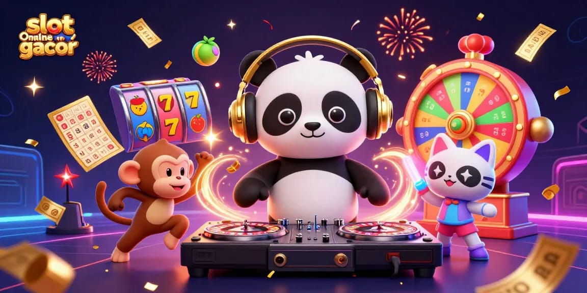 Menyenangkan permainan slot online gacor dengan DJ panda, monyet breakdance dan kucing bersinar.