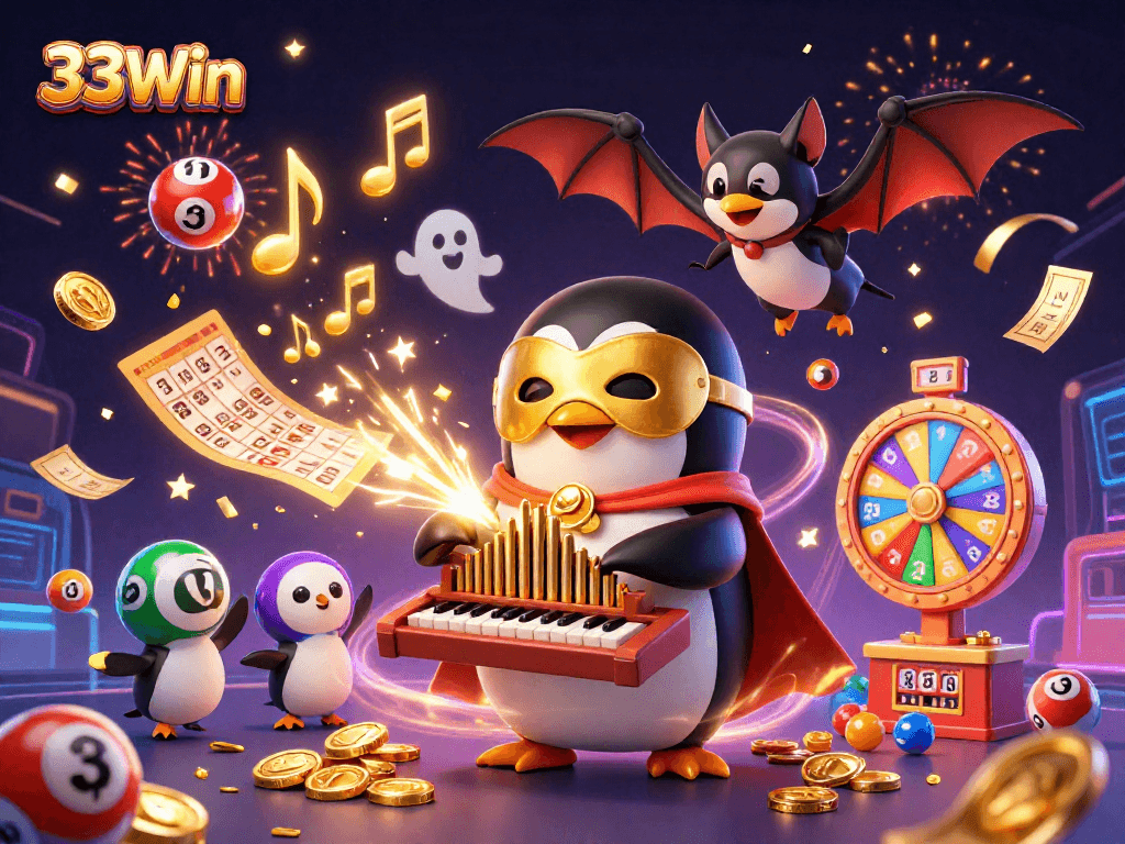 Engage in thrilling gameplay at 33Win with dynamic lottery and casino elements showcased vividly.