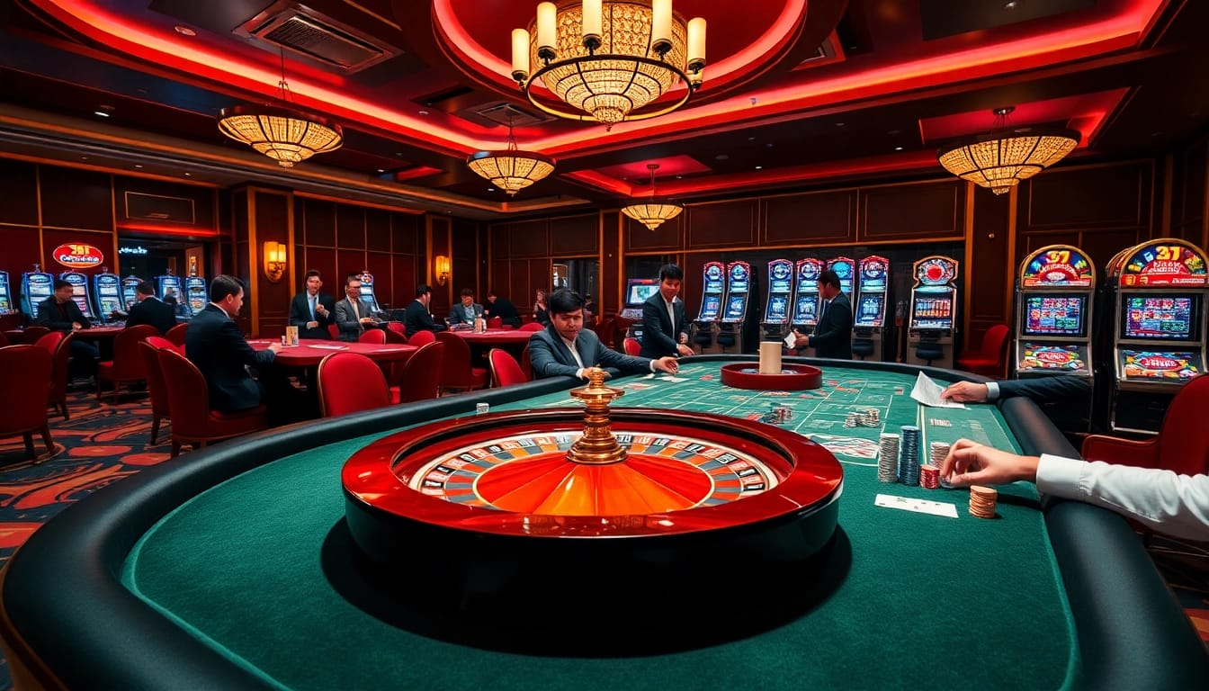 SODO casino scene showcasing vibrant roulette wheels and engaged players.