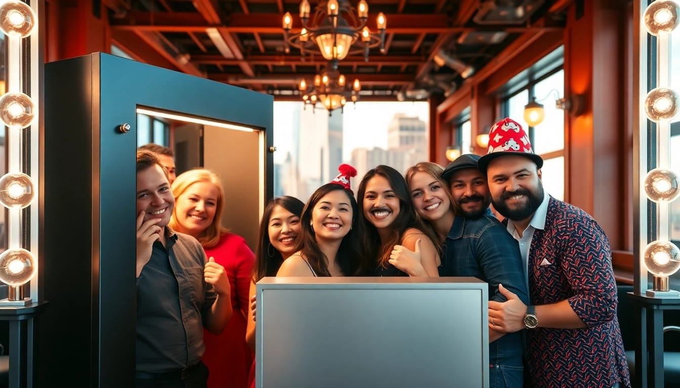 Capture memorable moments with a photo booth Chicago setup featuring joyful guests in a vibrant venue.