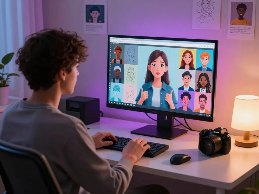 Engaging with ai nsfw characters in a vibrant digital workspace with colorful avatars and artistic atmosphere.