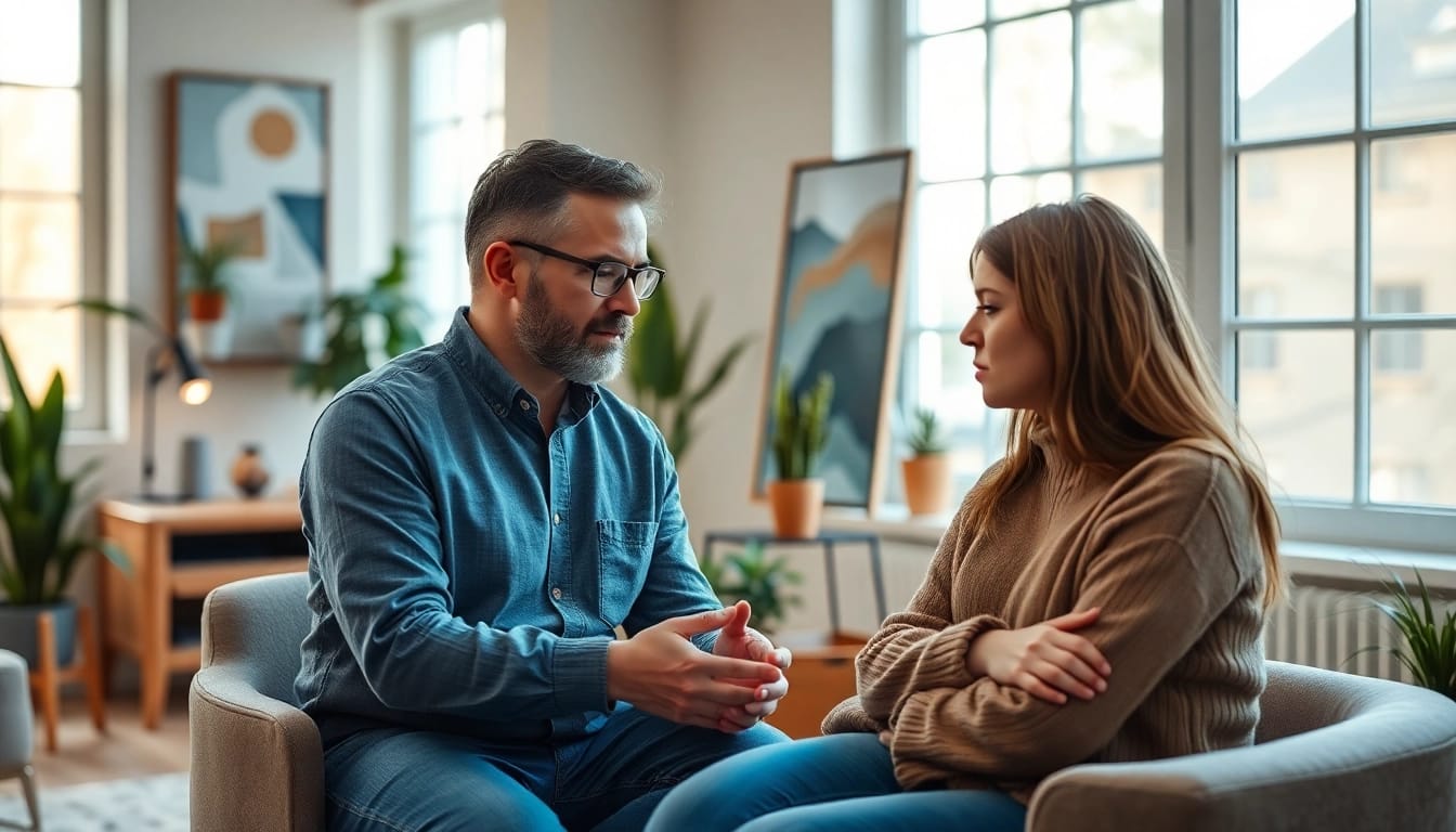 Understanding depression symptoms with a professional therapist in a calming environment.