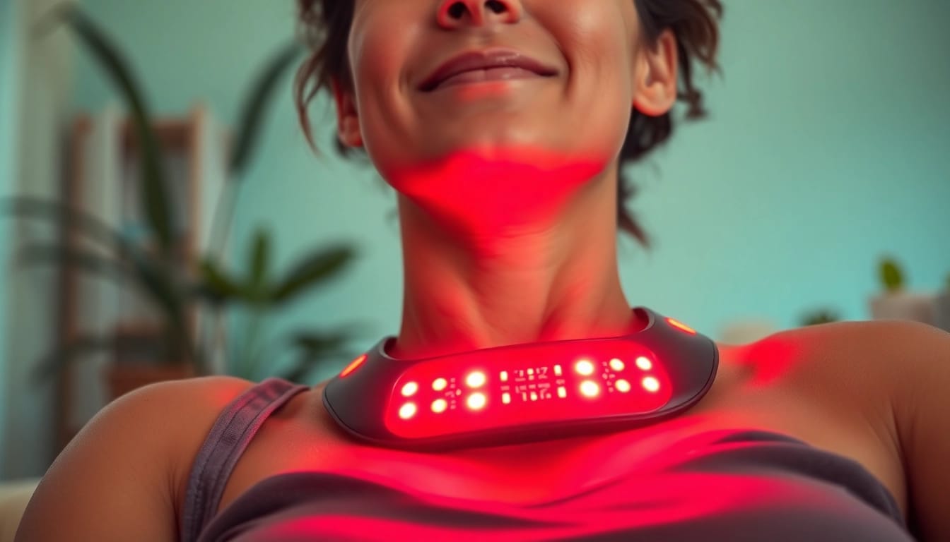 Benefits of using a red light therapy belt for pain relief and muscle recovery in a calming home environment.