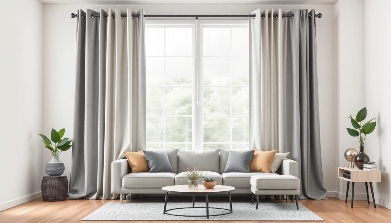 Verduisterende gordijnen in een stijlvolle woonkamer zorgen voor optimale lichtafsluiting.