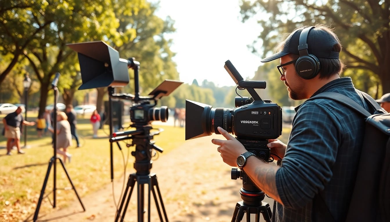Showcasing Mobile production services with professional videographer and equipment at a live event.