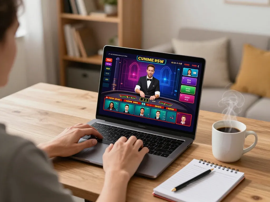 Engaging with king33 live dealer games on a laptop in a cozy home setting