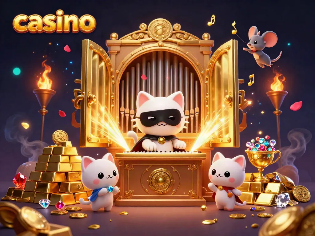 Experience vibrant casino excitement with fantastical characters and abundant treasures bursting in gold.