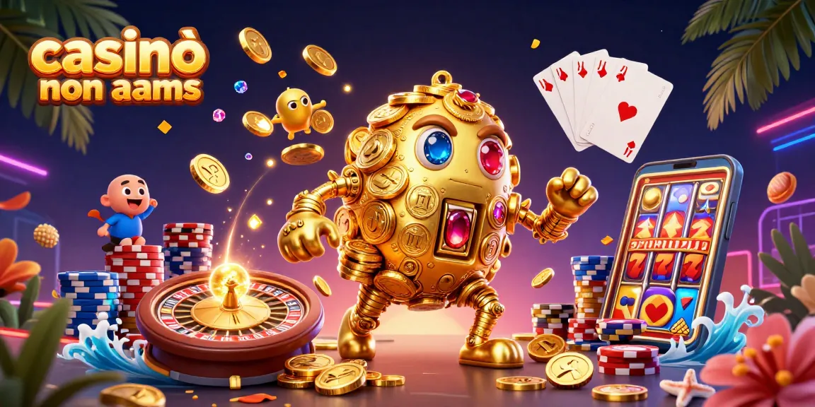 Gioca nei casinò online non AAMS con un golem d'oro e simboli delle slot che danzano nell'azzardo.