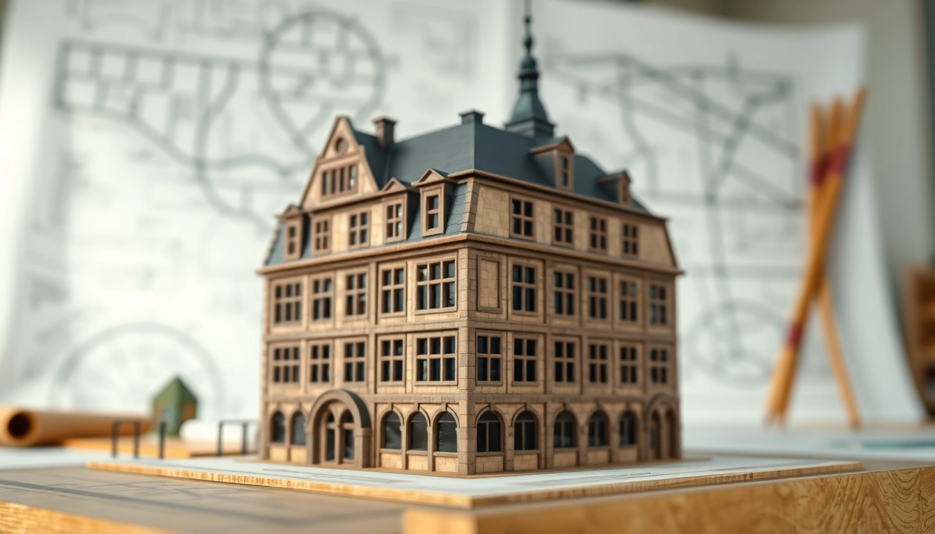 Architekturmodellbau Freiburg: Detailreiches Modell eines Gebäudes in kreativer Studioatmosphäre.