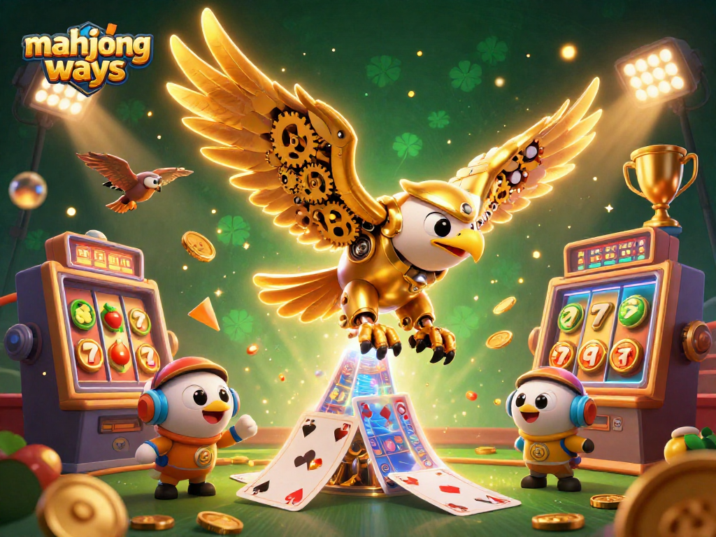 Menangkan jackpot di mahjong ways dengan ilustrasi 3D menarik yang menampilkan simbol slot dan kartu holografik.