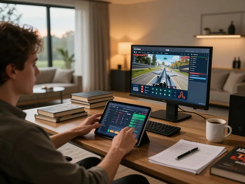 F168 đăng nhập through a sleek tablet on a home office desk, showcasing online gaming