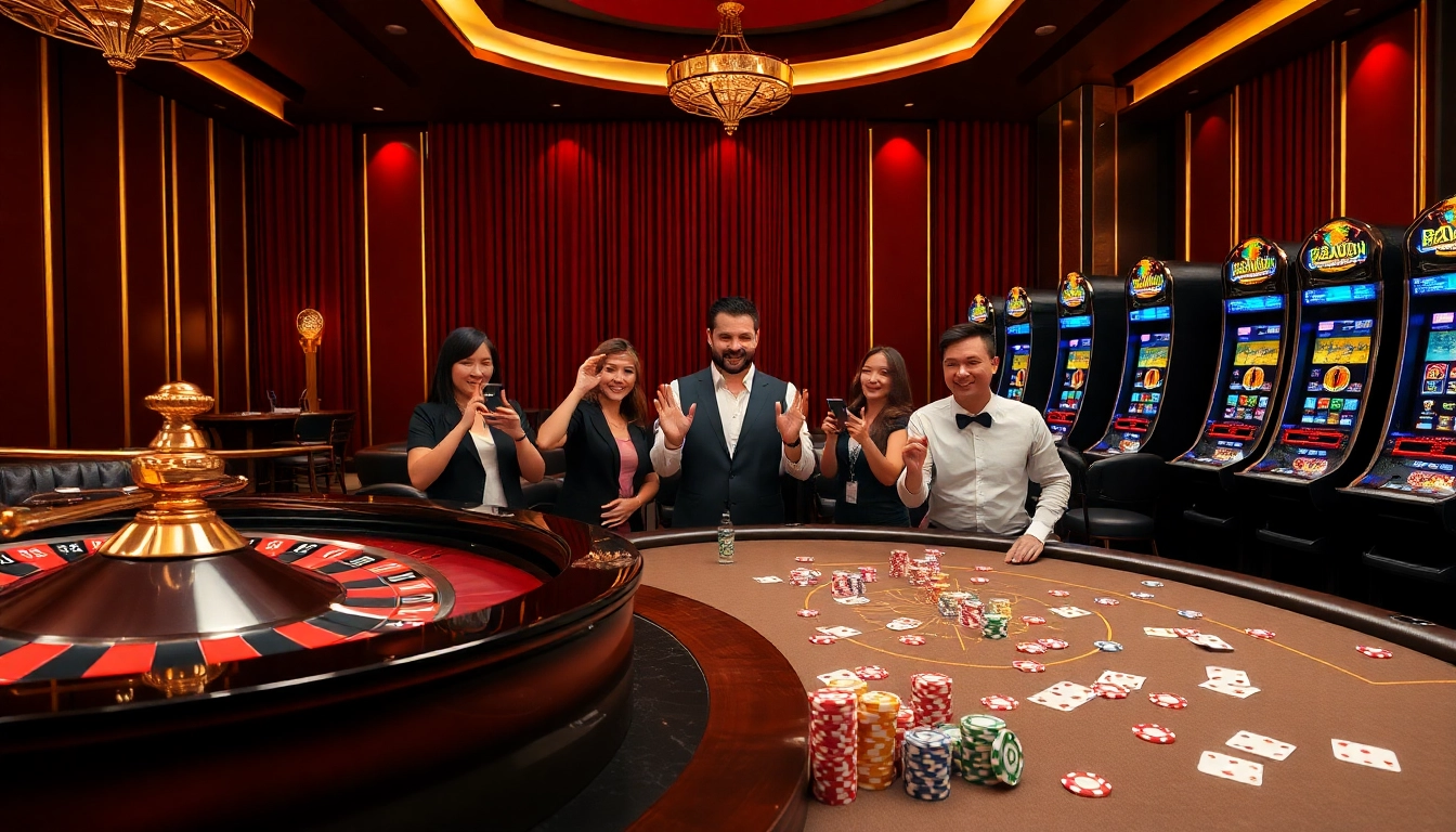 Players engaged in a thrilling casino experience featuring kpi4d strategies, rich colors, and vivid gaming atmosphere.