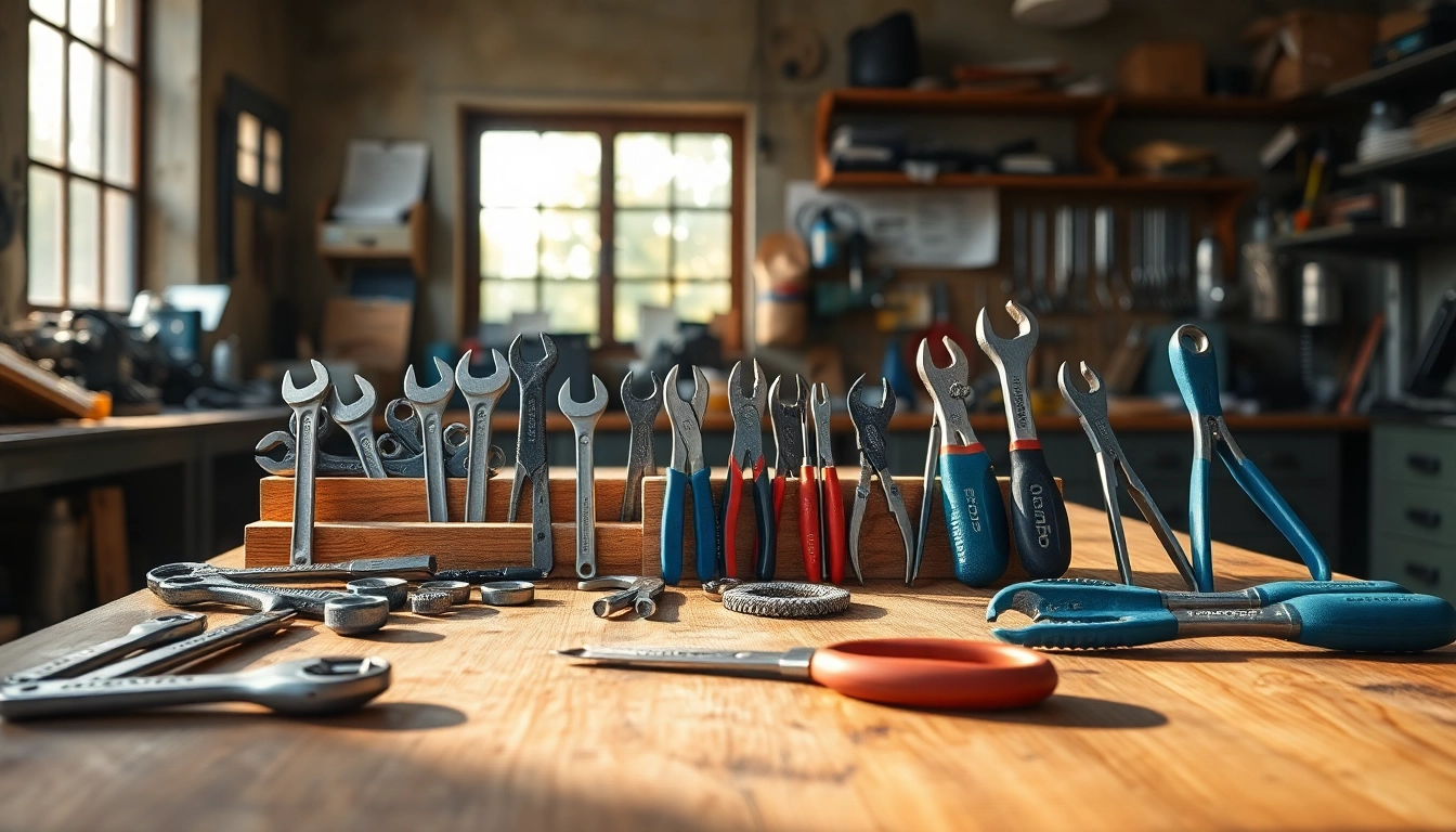 Explore Gedore tools neatly arranged on a workbench, showcasing their craftsmanship and quality for your projects.