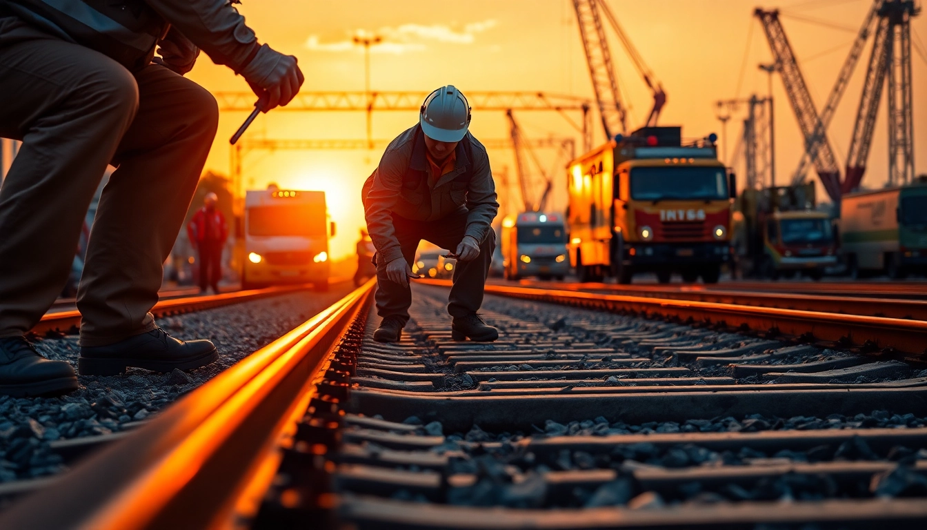 Engaging scene of Emergency Railroad Repair Services team inspecting tracks.