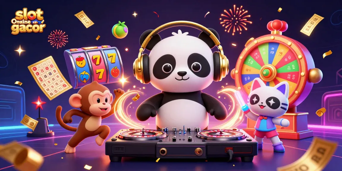 Menyenangkan permainan slot online gacor dengan DJ panda, monyet breakdance dan kucing bersinar.