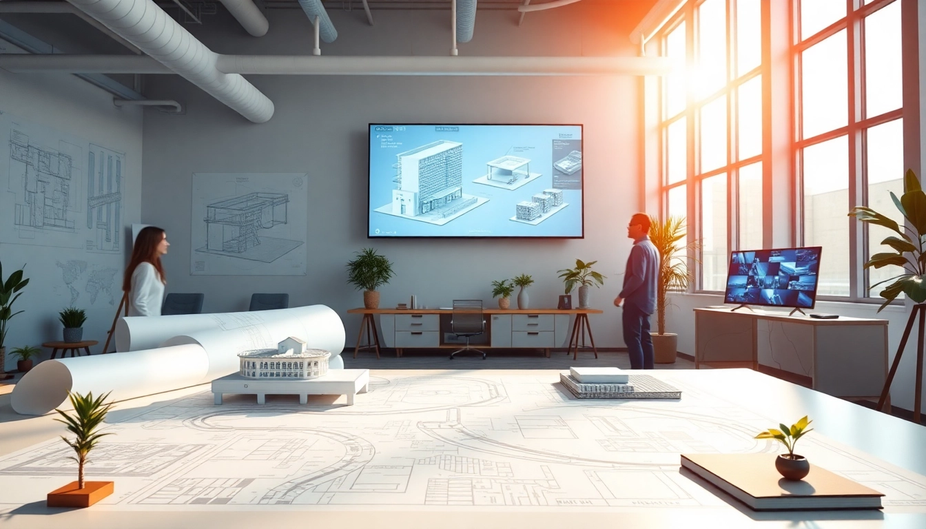 Showcase of architectural design services in a vibrant studio demonstrating creativity and innovation.