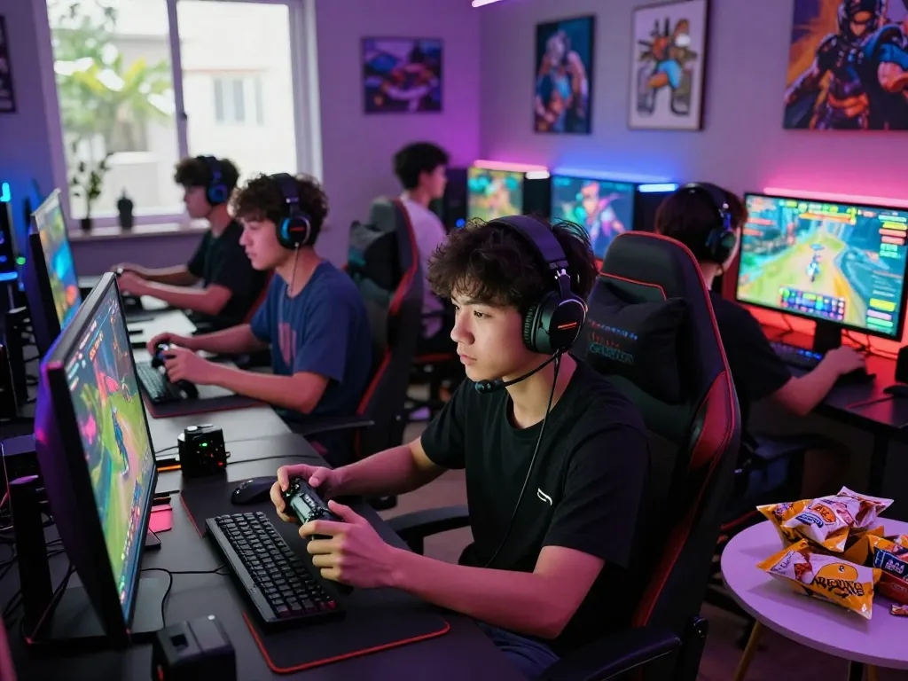 Engaged players experiencing intense multiplayer action on go88 platform, surrounded by vibrant gaming graphics and an energetic atmosphere.