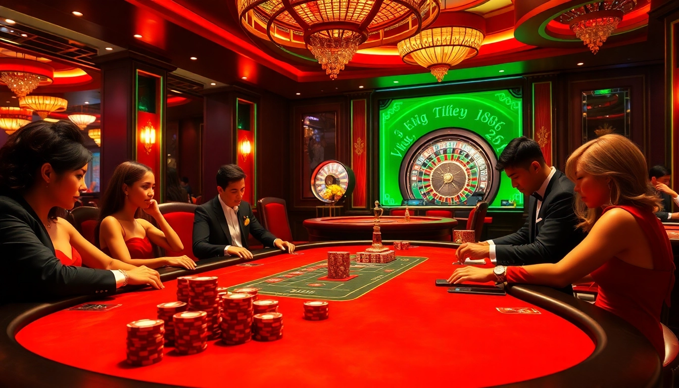 Engaging scene of casino excitement with players and Truyên ma kinh dị themes.