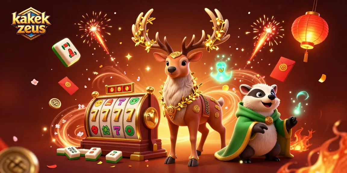 Experience the thrill of kakek zeus in this exciting 3D casino scene with vibrant symbols and festive elements.