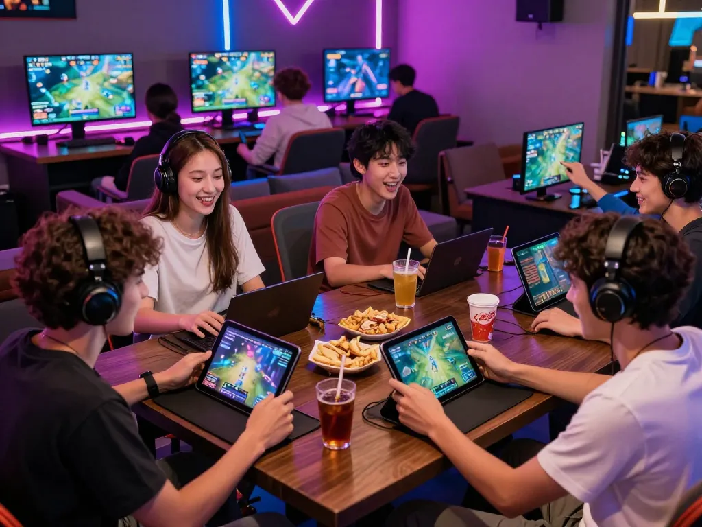 Friends enjoying go88 gaming experience together in a lively lounge.