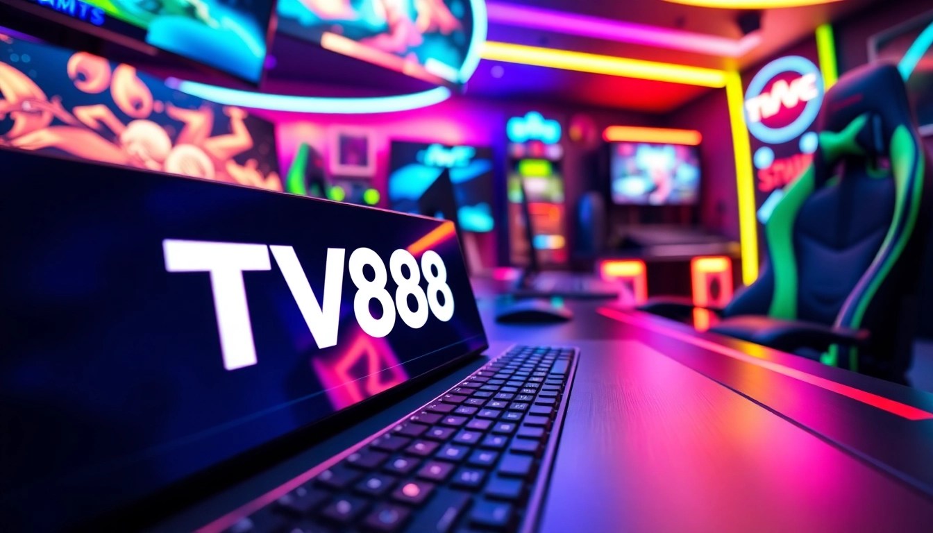 Showcase of a professional gaming setup with the TV88 interface and vibrant atmosphere.