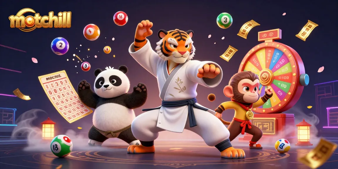 Spin the excitement with motchill's vibrant 3D scene featuring a kung fu tiger and casino elements.