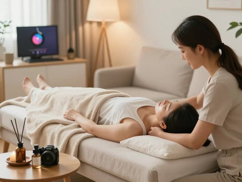 Relaxing 부천 출장마사지 experience in a cozy home setting with soothing ambiance.