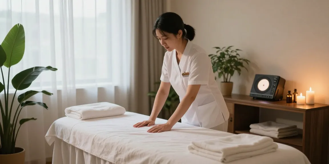1인샵 마사지 공간의 따뜻한 분위기와 전문 관리사 준비 모습