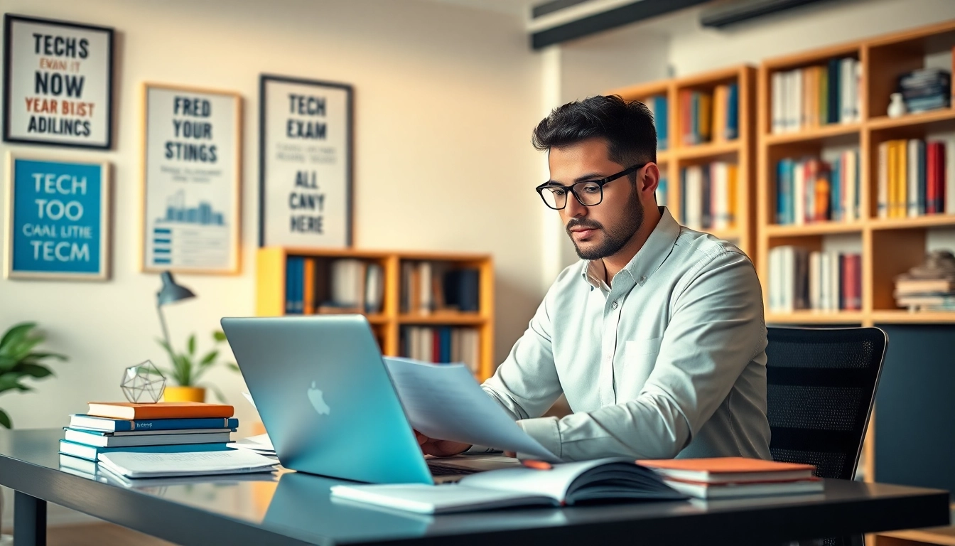 Focused student preparing to pass IT certification exams at a modern desk.