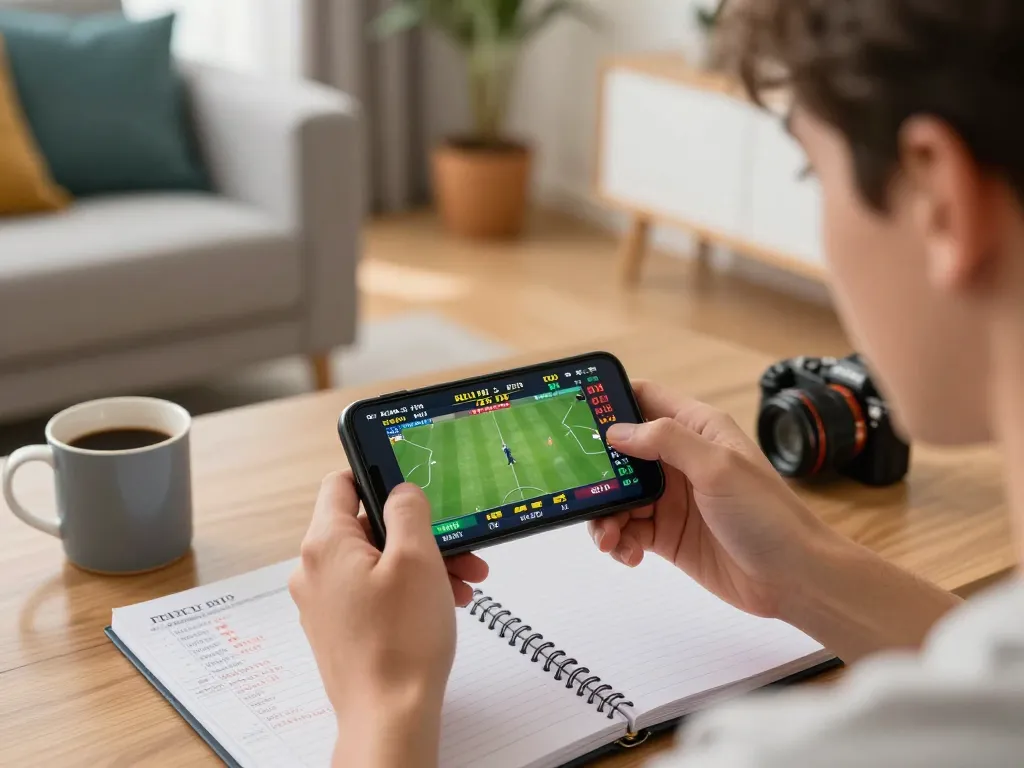 Player placing live bets on sports using keonhacai 5 from their smartphone in a cozy home setting