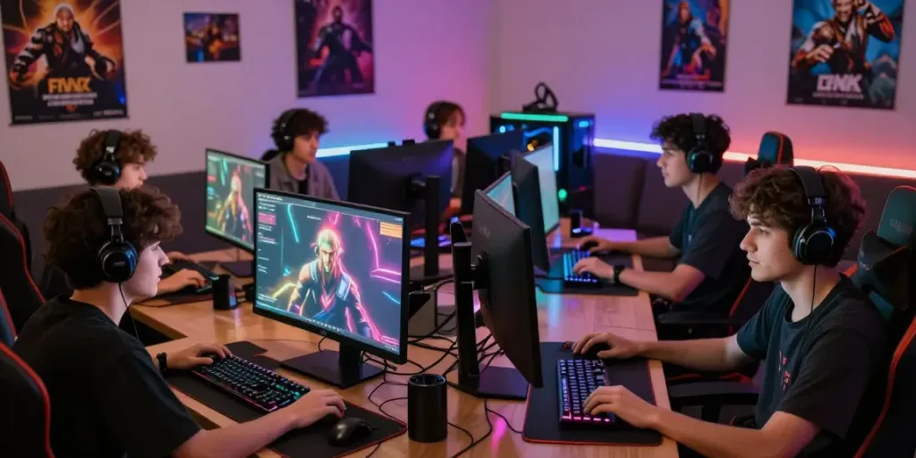 Engaged players in an ORION88 online gaming session showcasing vibrant graphics.