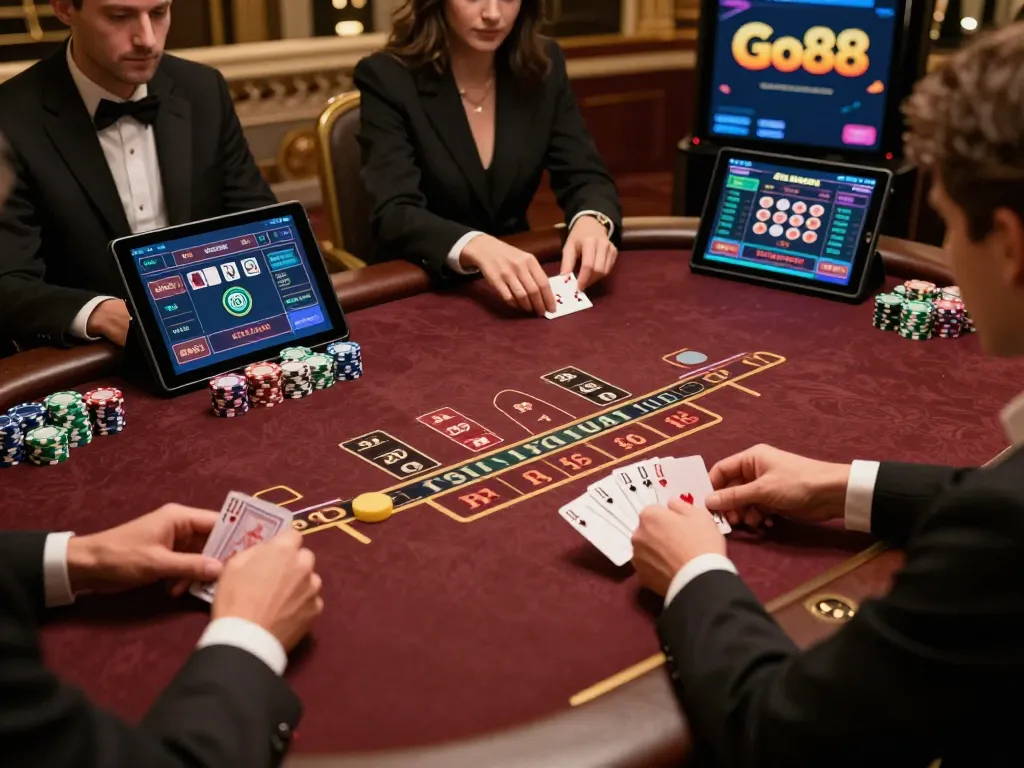Experience thrilling baccarat gameplay at https://go88vip.it.com/ with players strategizing their bets.