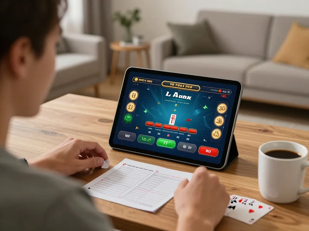 Luck8 player engaged in thrilling online blackjack action at home, showcasing excitement and strategy in gaming