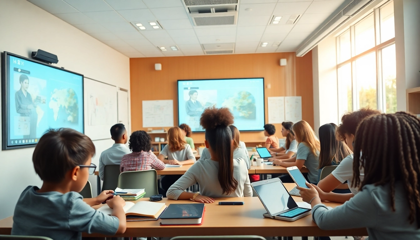 Empowering education scene showcasing a diverse classroom with modern learning tools.