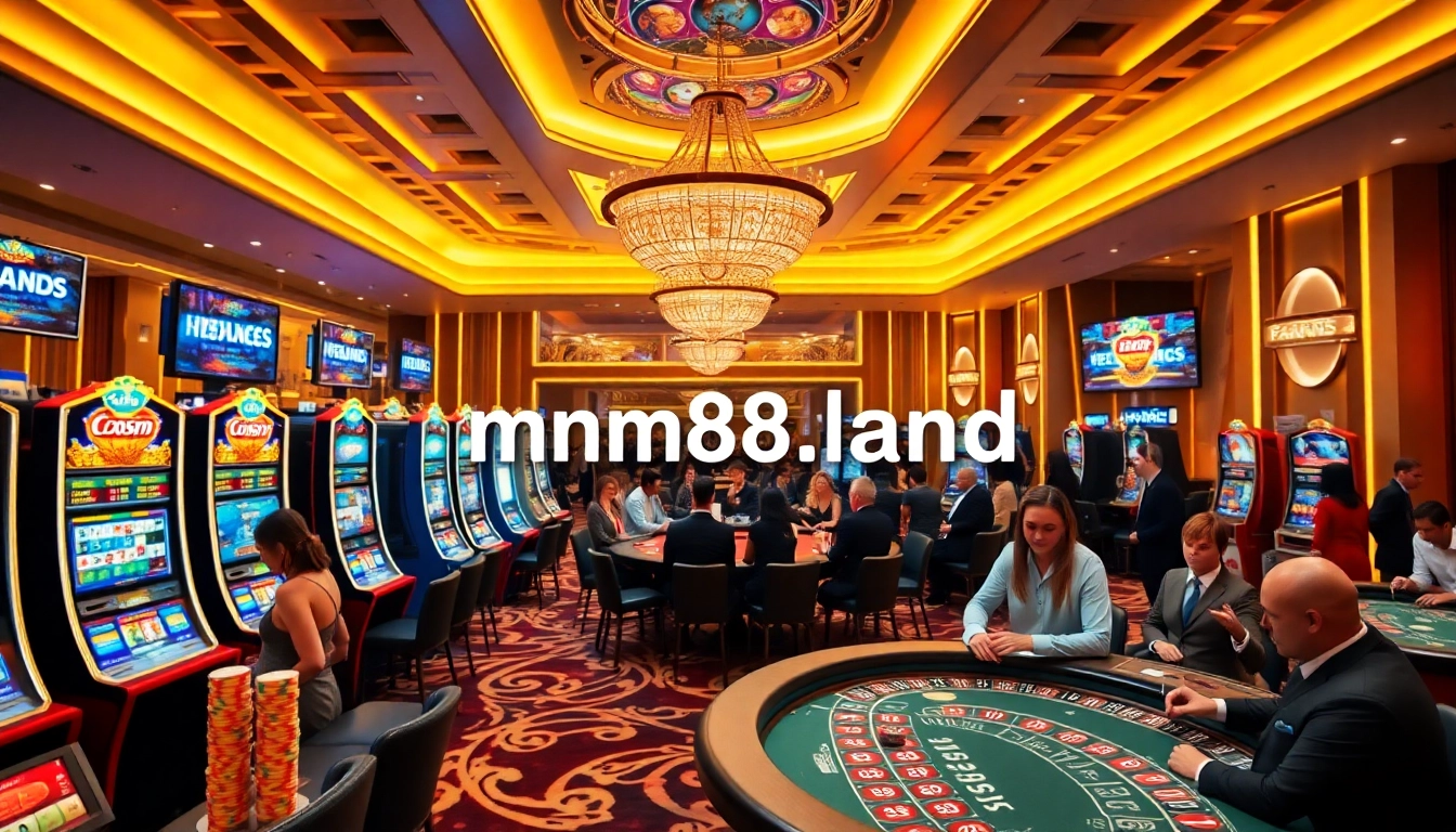 Experience thrilling games at mm88.land with vibrant casino tables and enthusiastic players.